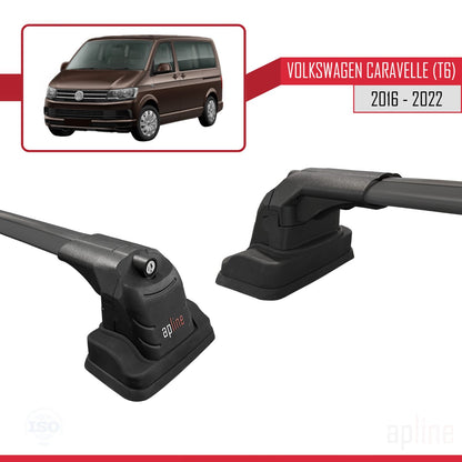 Compatible avec Volkswagen Caravelle (T6) 2016-2022 ACE-3 Barres de Toit Railing Porte-Bagages de Voiture Noir Aluminium 2 Barres