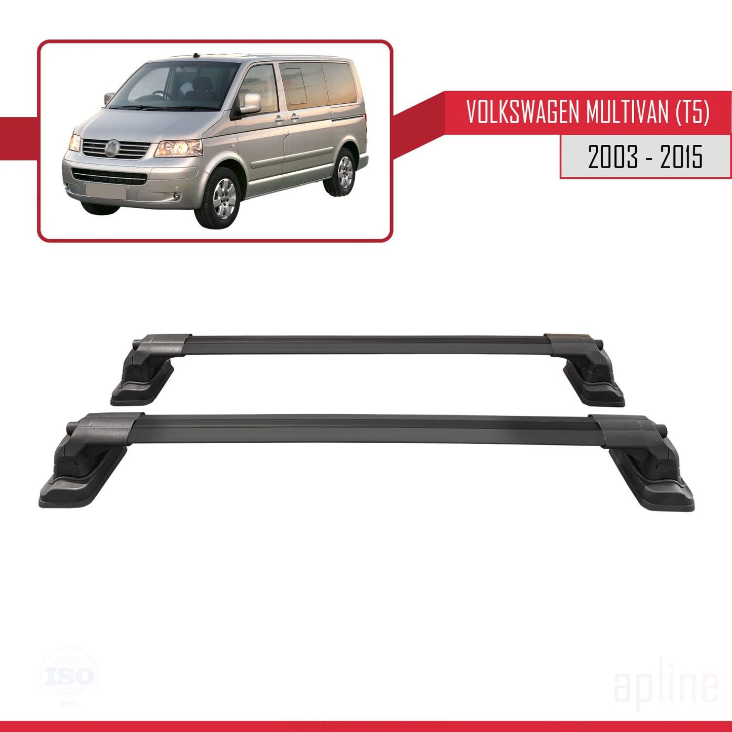 Compatible avec Volkswagen Multivan (T5) 2003-2015 ACE-3 Barres de Toit Railing Porte-Bagages de Voiture Noir Aluminium 2 Barres