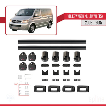 Compatible avec Volkswagen Multivan (T5) 2003-2015 ACE-3 Barres de Toit Railing Porte-Bagages de Voiture Noir Aluminium 2 Barres
