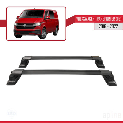 Compatible avec Volkswagen Transporter (T6) 2016-2022 ACE-3 Barres de Toit Railing Porte-Bagages de Voiture Noir Aluminium 2 Barres