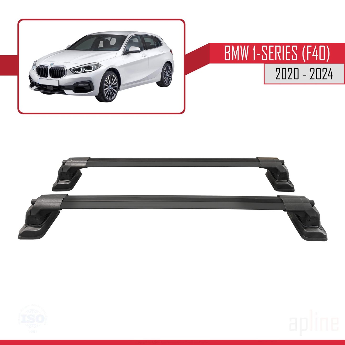 Compatible avec BMW Série 1 (F40) 2020-2024 ACE-3 Barres de Toit Railing Porte-Bagages de Voiture Noir Aluminium 2 Barres