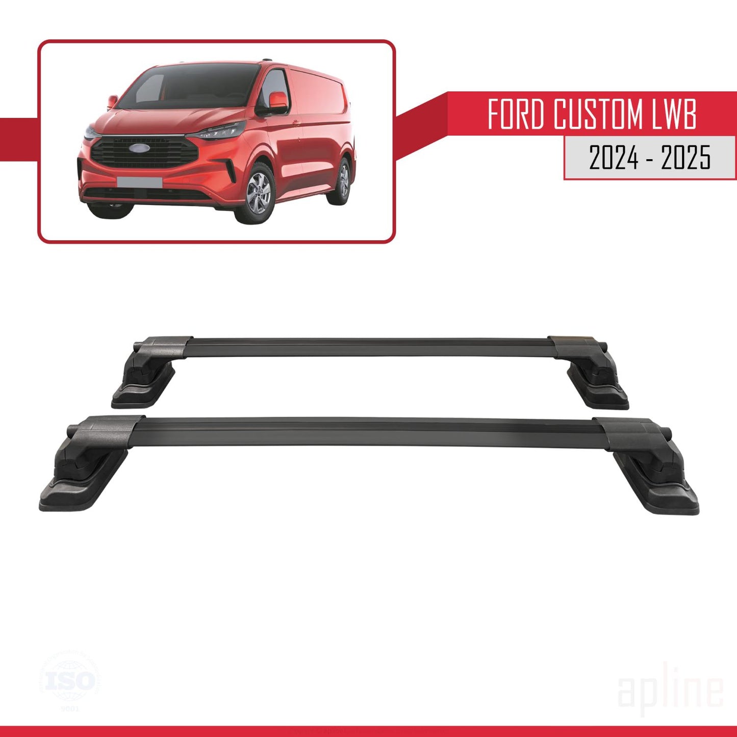 Compatible avec Ford Custom 2024-2025 ACE-3 Barres de Toit Railing Porte-Bagages de Voiture Noir Aluminium 2 Barres