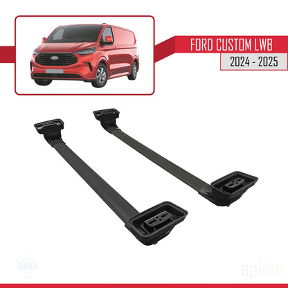 Compatible avec Ford Custom 2024-2025 ACE-3 Barres de Toit Railing Porte-Bagages de Voiture Noir Aluminium 2 Barres