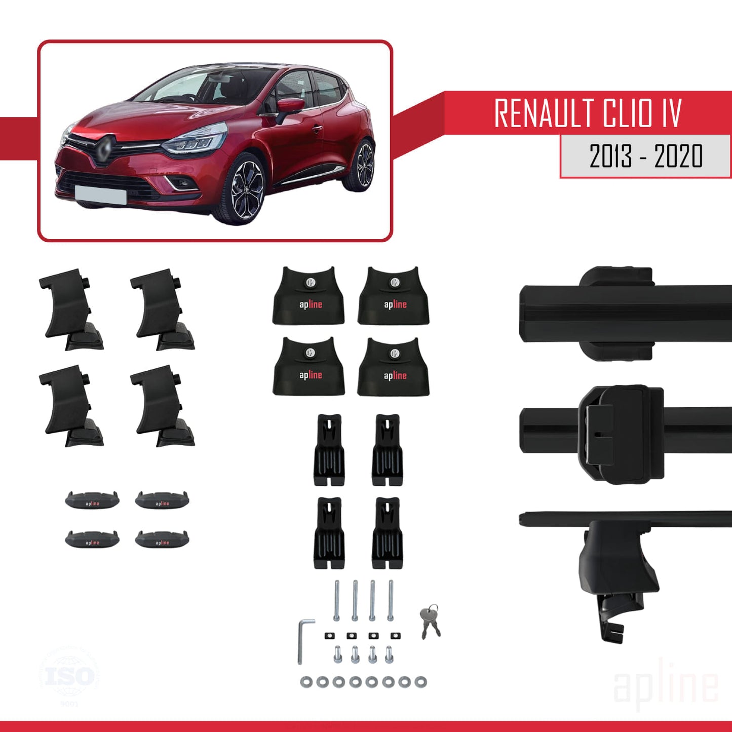 Compatible avec Renault Clio 4 2013-2020 ACE-4 Barres de Toit Railing Porte-Bagages de Voiture Noir Aluminium 2 Barres