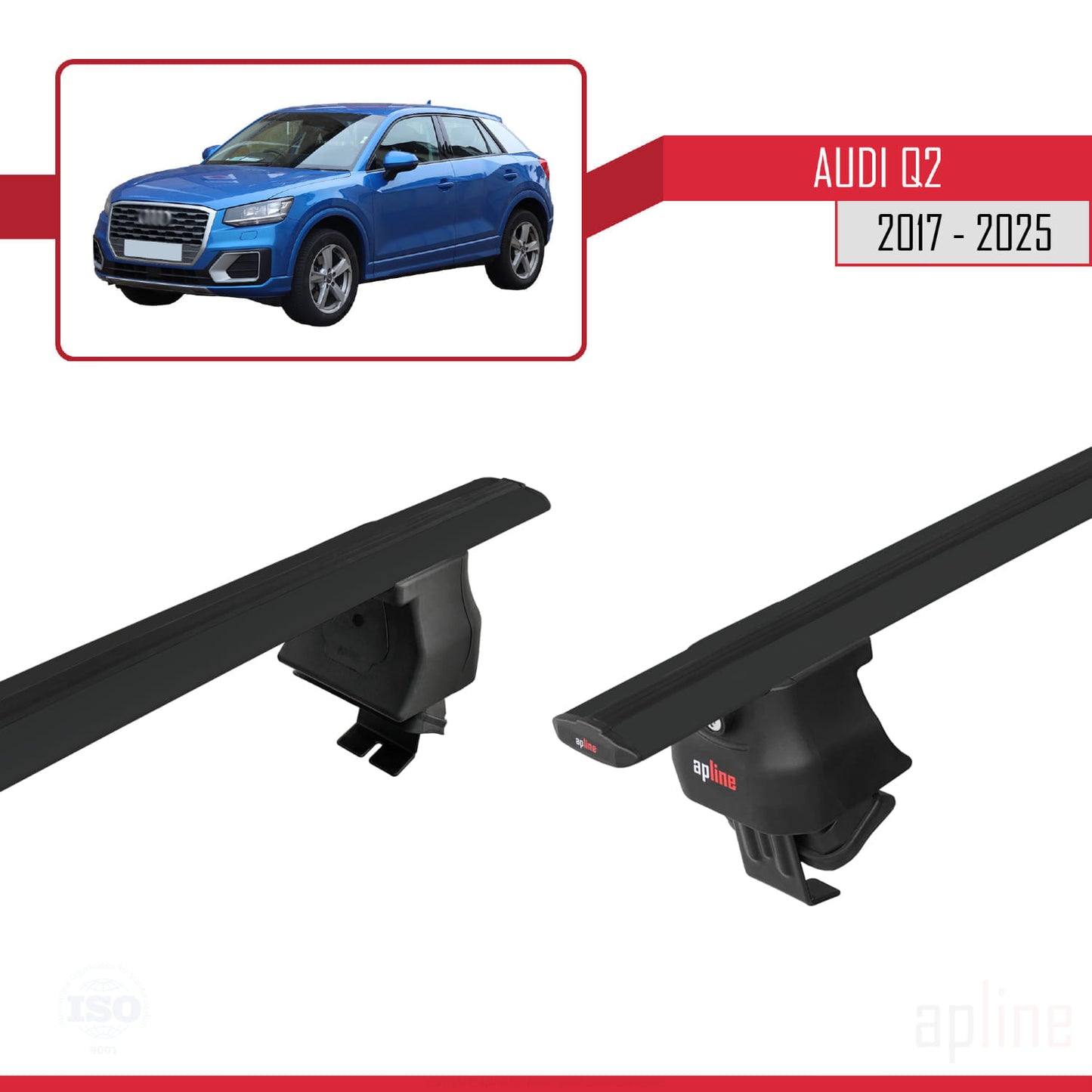 Compatible avec Q2 (GA) 2017-2025 ACE-4 Barres de Toit Railing Porte-Bagages de Voiture Noir Aluminium 2 Barres
