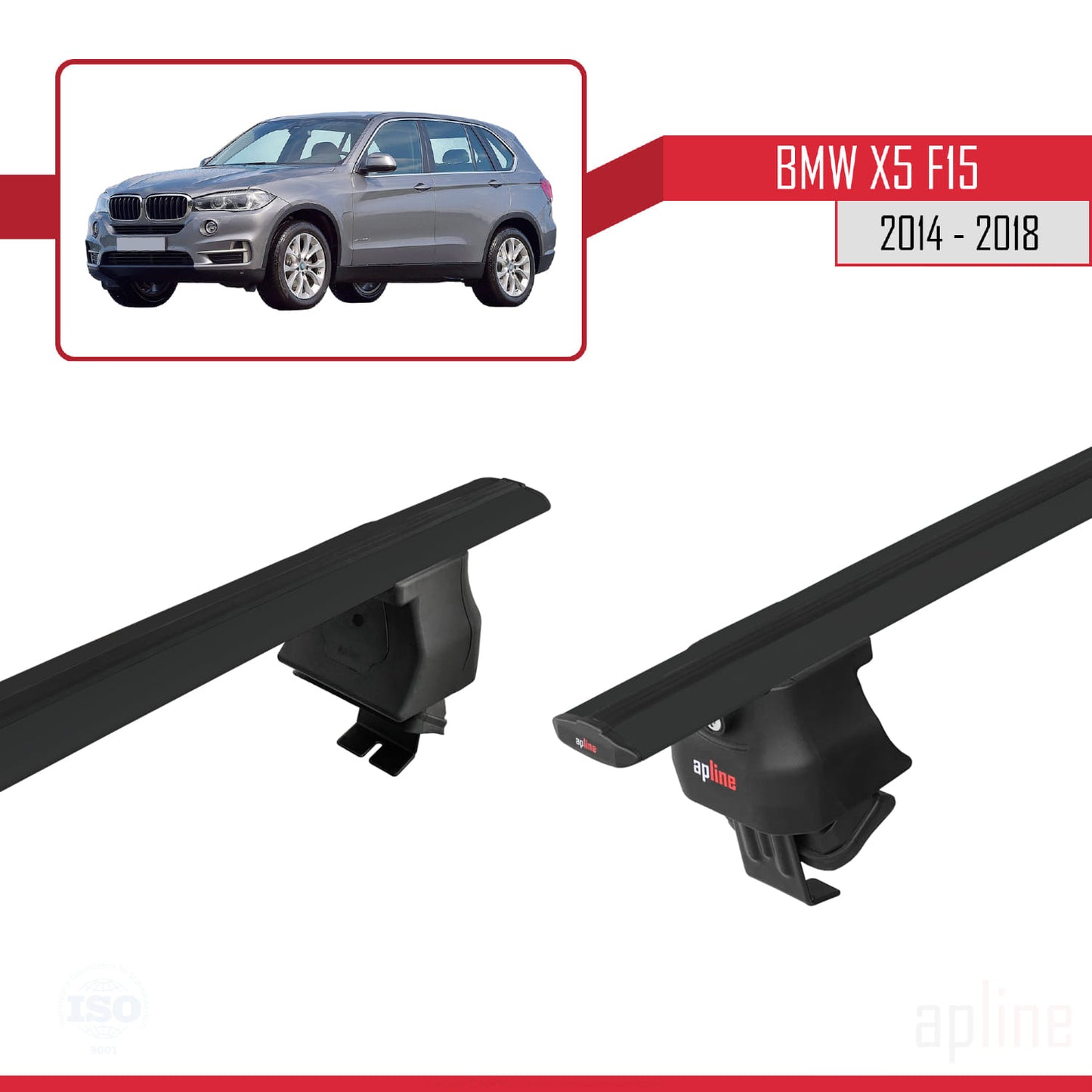 Kompatibel mit BMW X5 (F15) 2014-2018 ACE-4 Dachträger, Auto-Dachgepäckträger, schwarzes Aluminium, 2 Stangen