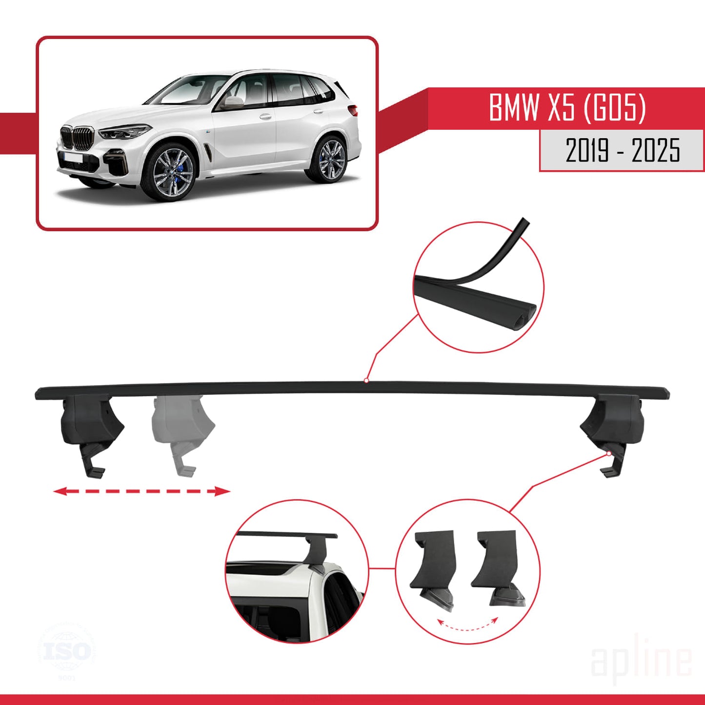Compatible avec BMW X5 (G05) 2019-2025 ACE-4 Barres de Toit Railing Porte-Bagages de Voiture Noir Aluminium 2 Barres