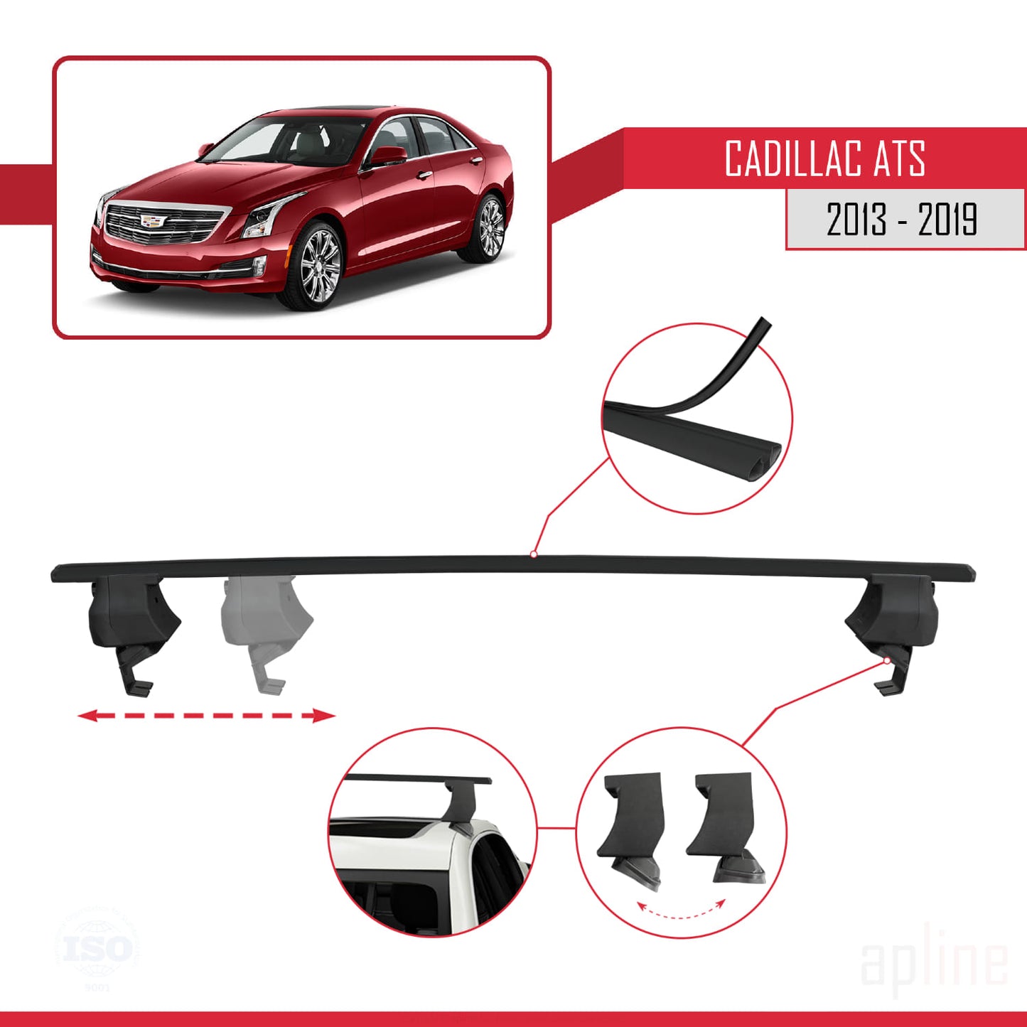 Compatible avec Cadillac ATS 2013-2019 ACE-4 Barres de Toit Railing Porte-Bagages de Voiture Noir Aluminium 2 Barres