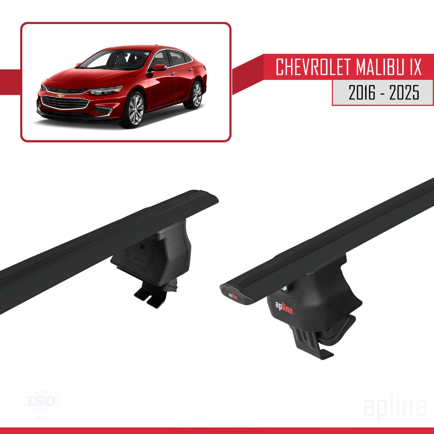 Compatible avec Chevrolet Malibu IX 2016-2025 ACE-4 Barres de Toit Railing Porte-Bagages de Voiture Noir Aluminium 2 Barres