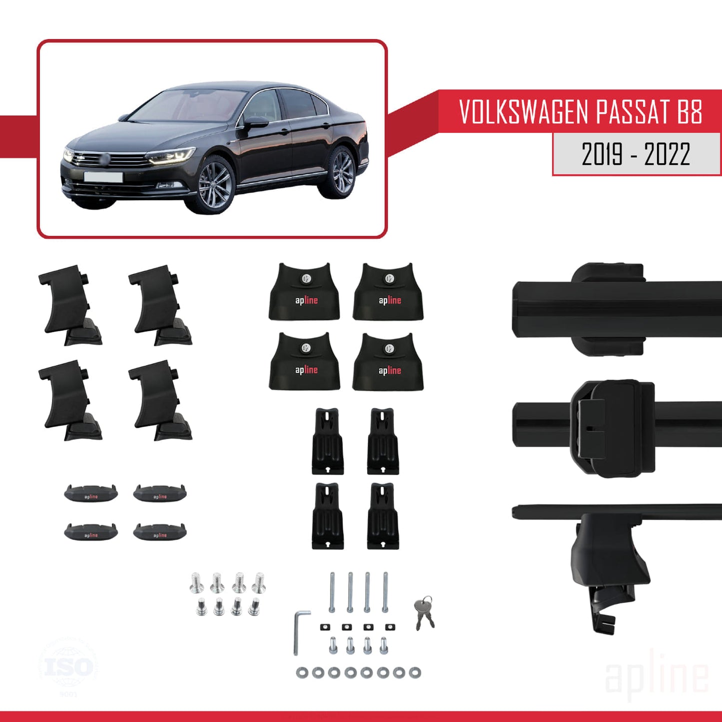 Compatible avec Volkswagen Passat B8 (3G) Post-Facelift 2019-2022 ACE-4 Barres de Toit Railing Porte-Bagages de Voiture Noir Aluminium 2 Barres