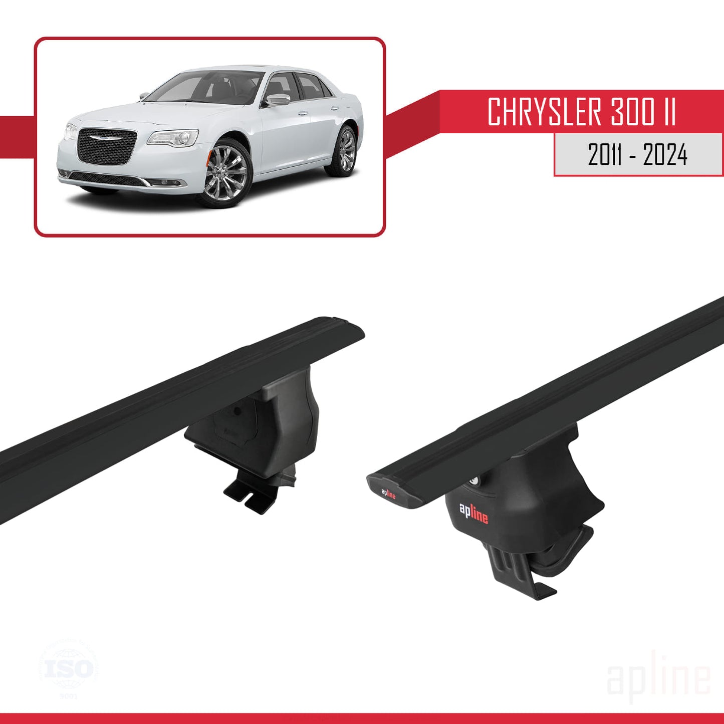 Compatibile con Chrysler 300 II (LD) 2011-2023 ACE-4 Barre portatutto per auto, barre portatutto in alluminio nero, 2 barre