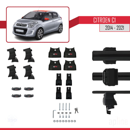 Compatibile con Citroen C1 (AB40) 2014-2021 ACE-4 Barre portatutto per auto Portapacchi in alluminio nero 2 barre