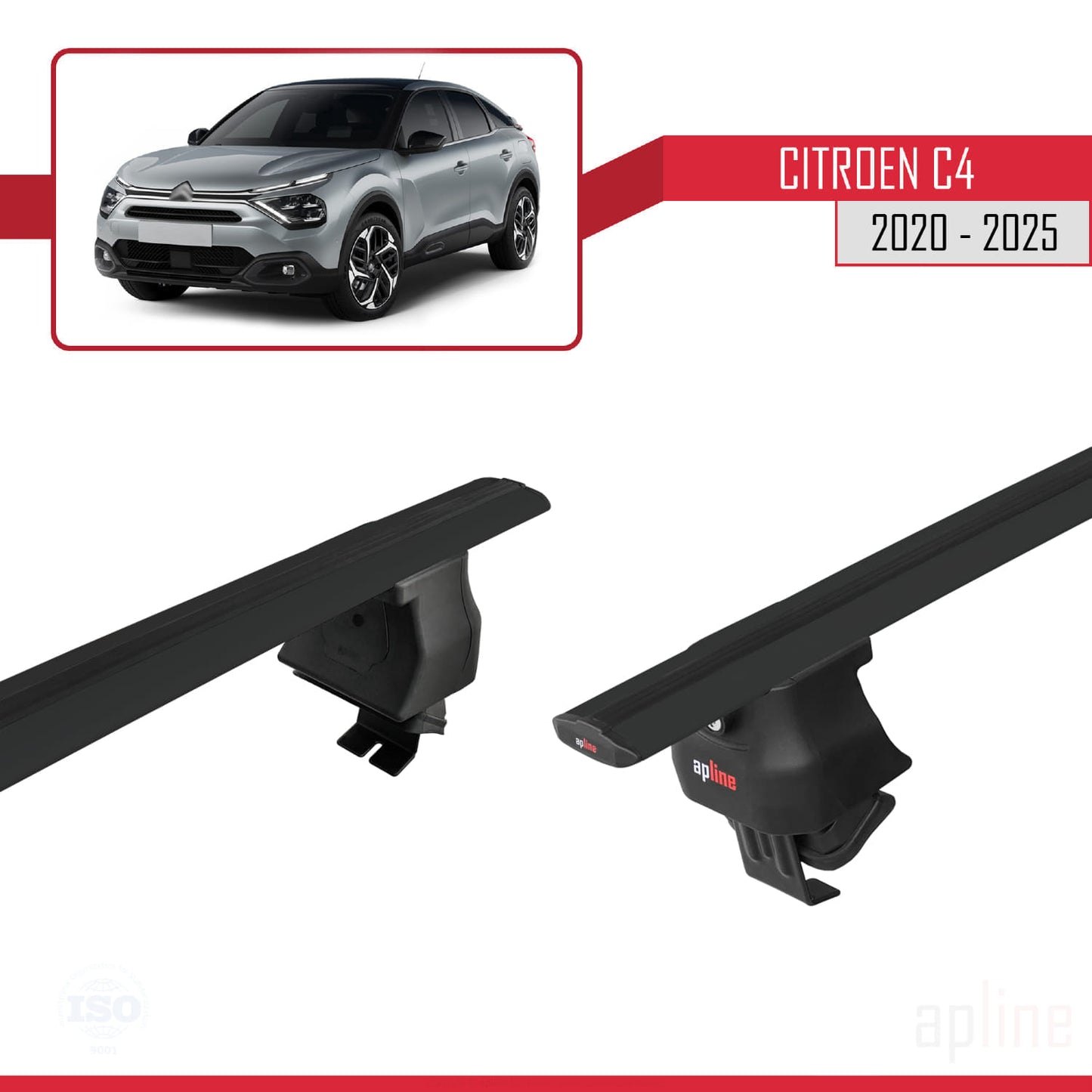 Compatible avec Citroen C4 III (C41) 2020-2025 ACE-4 Barres de Toit Railing Porte-Bagages de Voiture Noir Aluminium 2 Barres