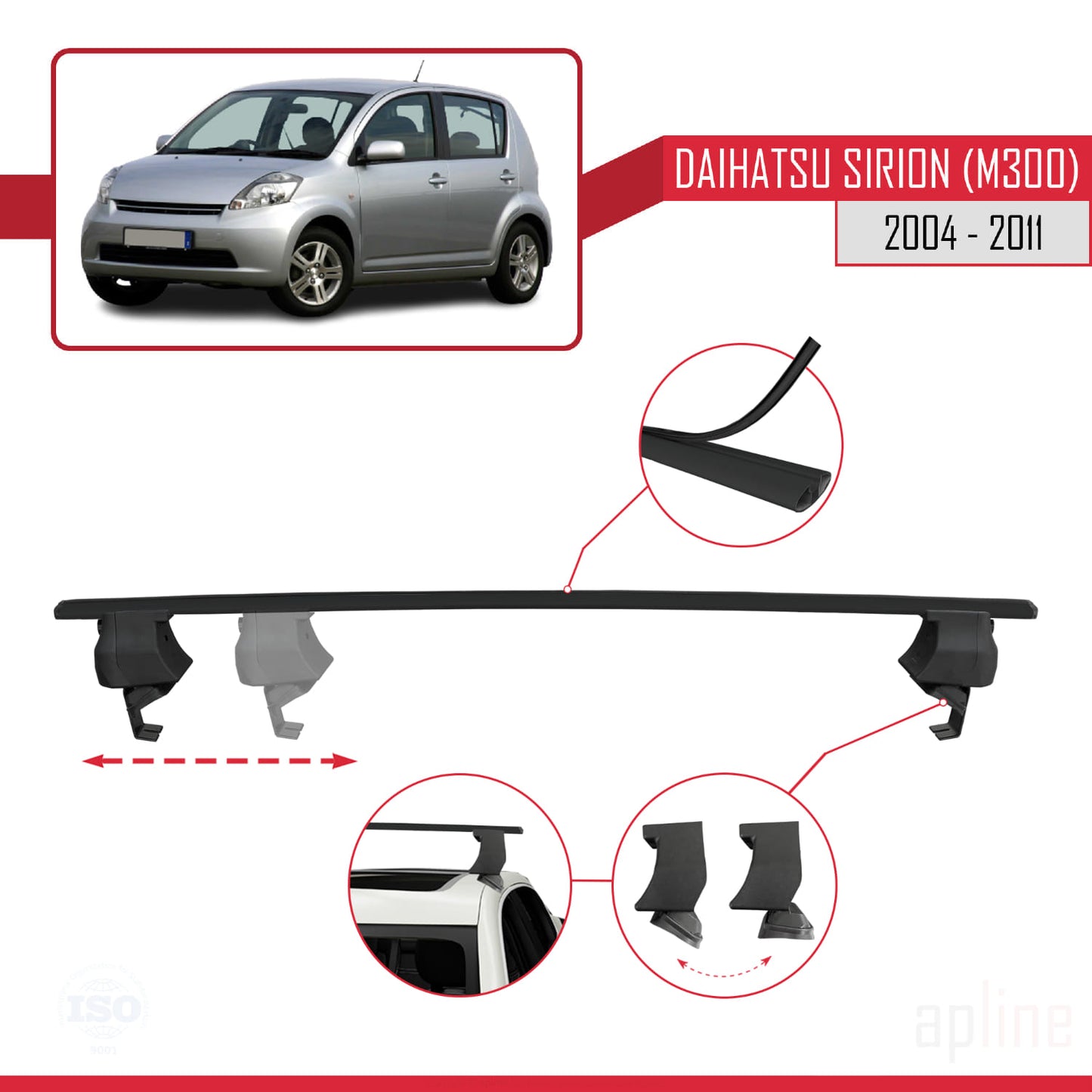 Compatible avec Daihatsu Sirion (M300) 2004-2011 ACE-4 Barres de Toit Railing Porte-Bagages de Voiture Noir Aluminium 2 Barres