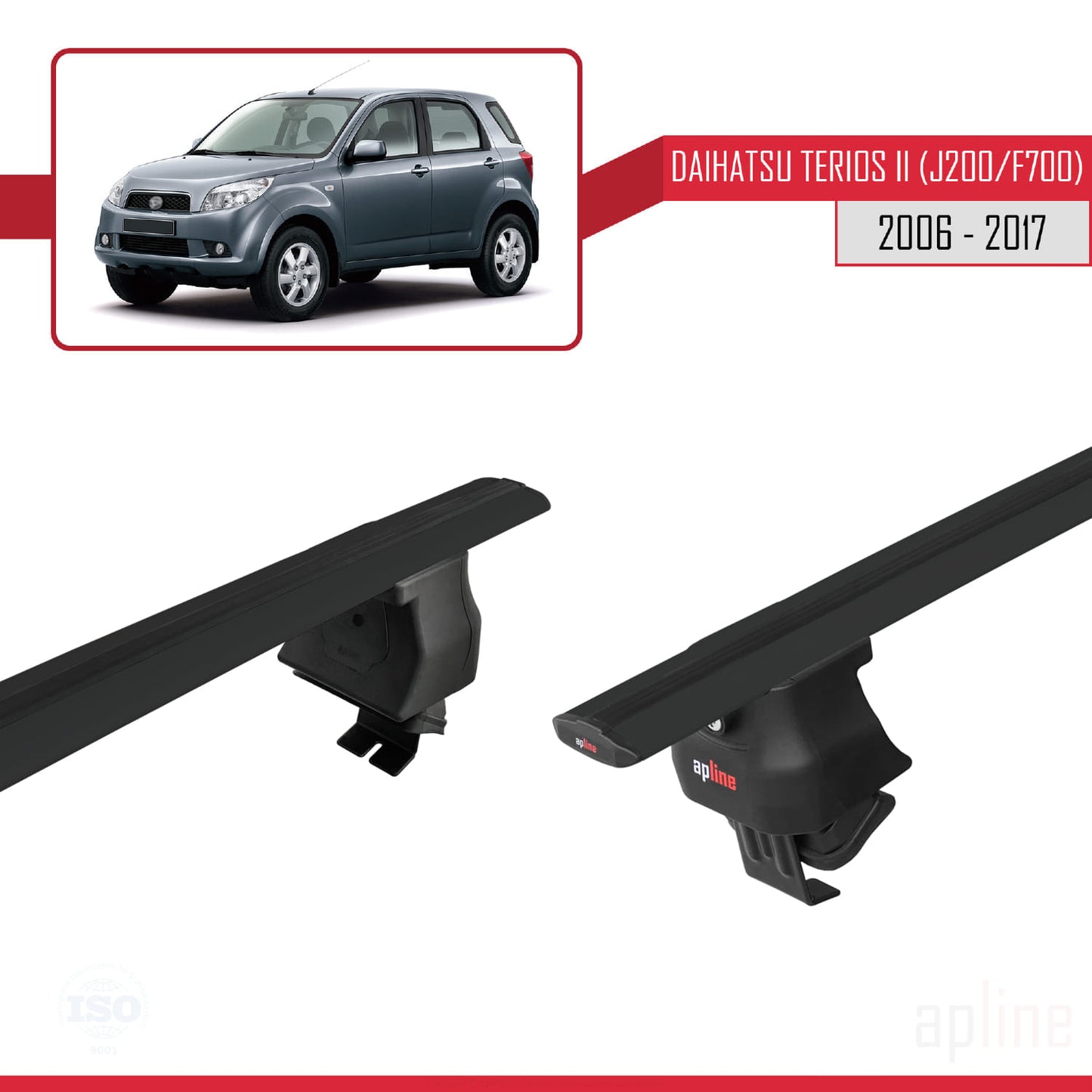 Compatible avec Daihatsu Terios 2 (J200/F700) 2006-2017 ACE-4 Barres de Toit Railing Porte-Bagages de Voiture Noir Aluminium 2 Barres