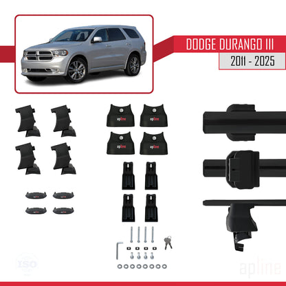 Kompatibel mit Dodge Durango 3 2011-2025 ACE-4 Dachgepäckträger, Reling, Gepäckträger, schwarzes Aluminium, 2 Stangen