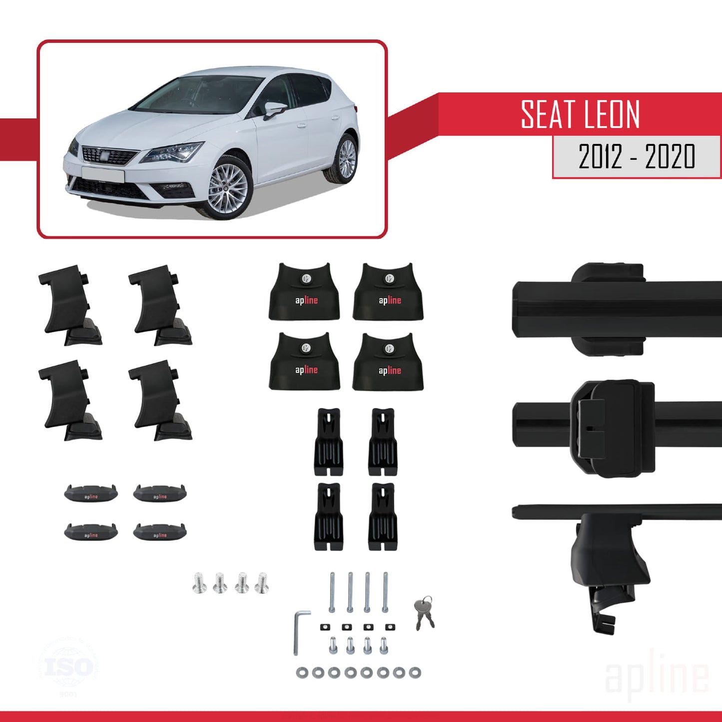 Compatible avec Seat Leon 3 (5F) 2012-2020 ACE-4 Barres de Toit Railing Porte-Bagages de Voiture Noir Aluminium 2 Barres