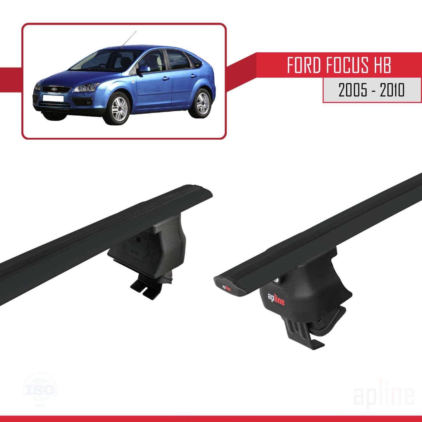 Compatible avec Ford Focus 2 (C307) HB 2005-2010 ACE-4 Barres de Toit Railing Porte-Bagages de Voiture Noir Aluminium 2 Barres