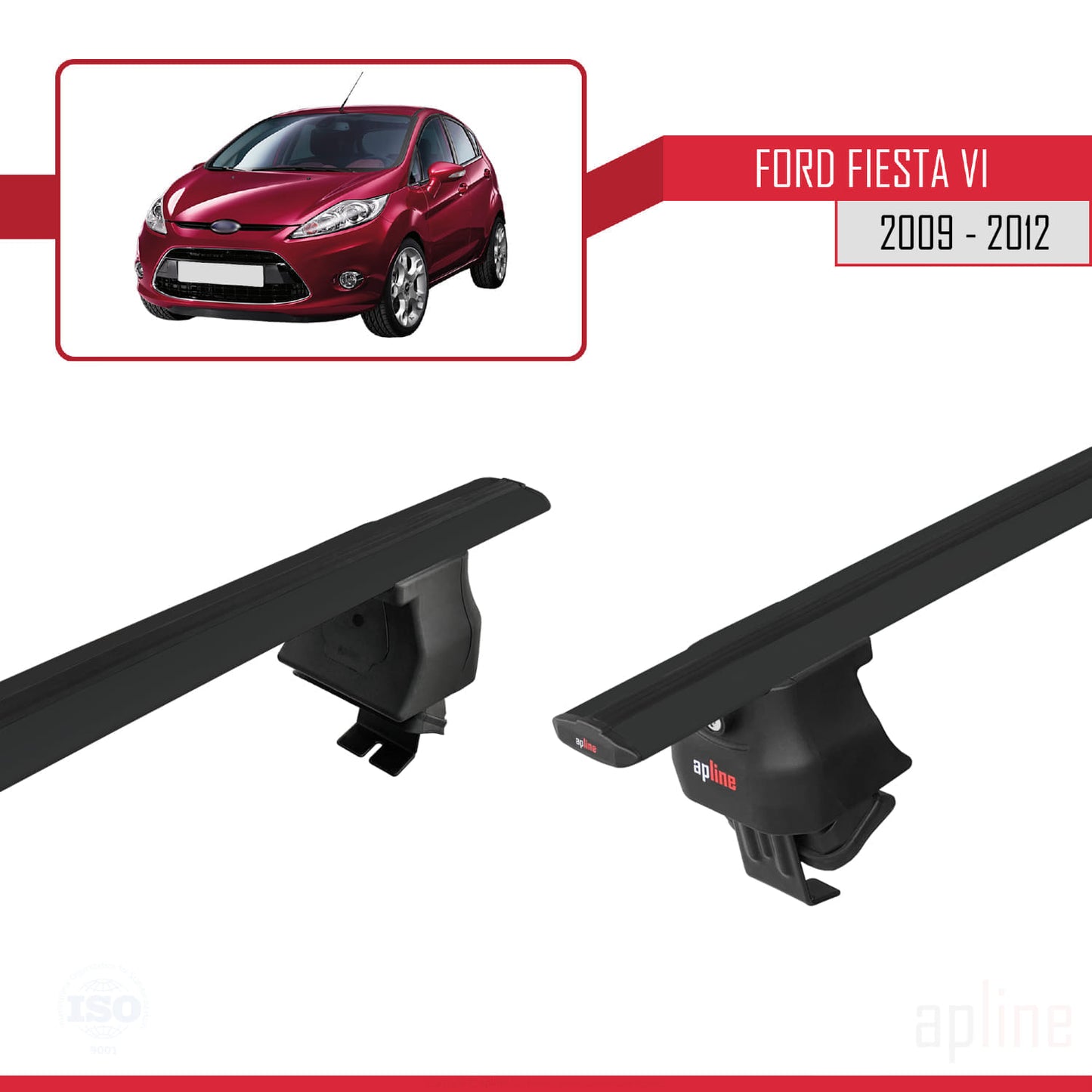 Compatible avec Ford Fiesta 6 Pre-Facelift 2009-2012 ACE-4 Barres de Toit Railing Porte-Bagages de Voiture Noir Aluminium 2 Barres