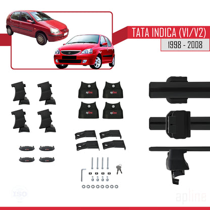 Compatible avec Tata Indica (V1/V2) 1998-2008 ACE-4 Barres de Toit Railing Porte-Bagages de Voiture Noir Aluminium 2 Barres