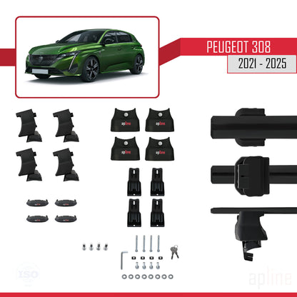 Compatible avec Peugeot 308 III (P5) 2021-2025 ACE-4 Barres de Toit Railing Porte-Bagages de Voiture Noir Aluminium 2 Barres