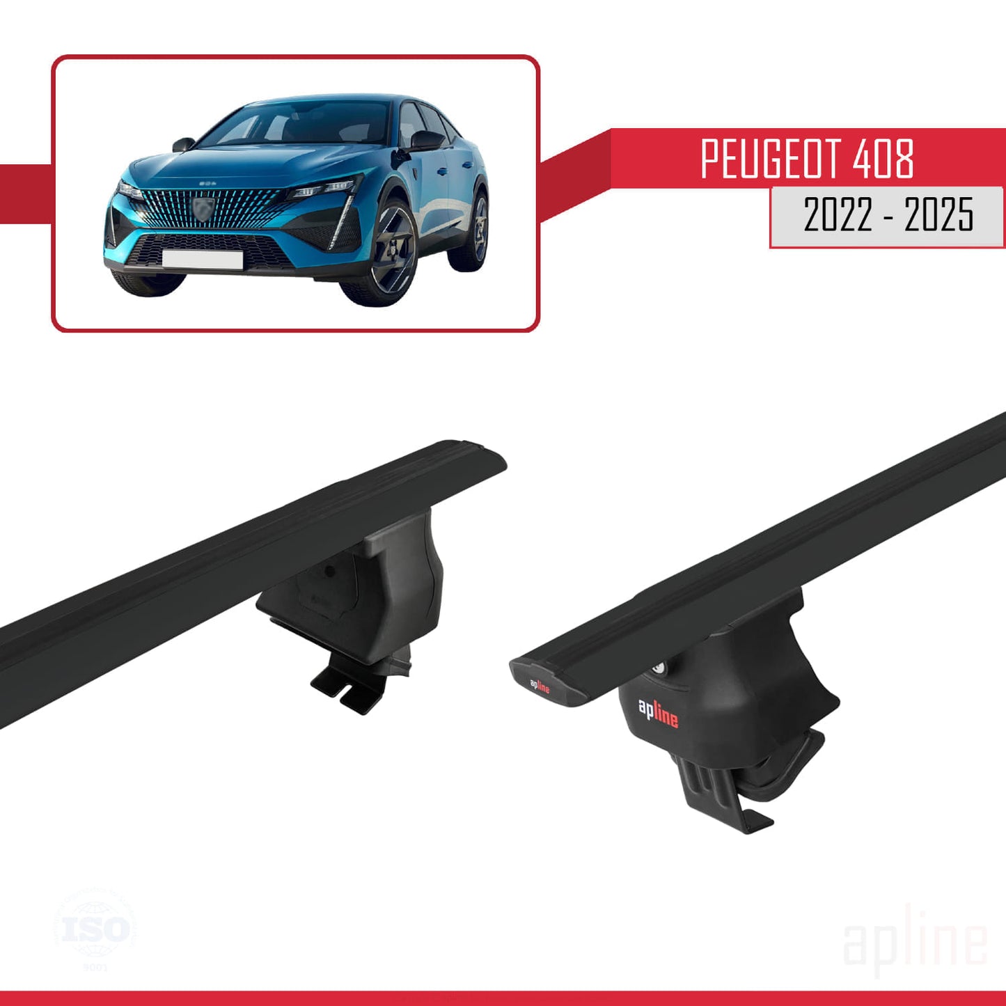 Compatible avec Peugeot 408 (P54) 2022-2025 ACE-4 Barres de Toit Railing Porte-Bagages de Voiture Noir Aluminium 2 Barres
