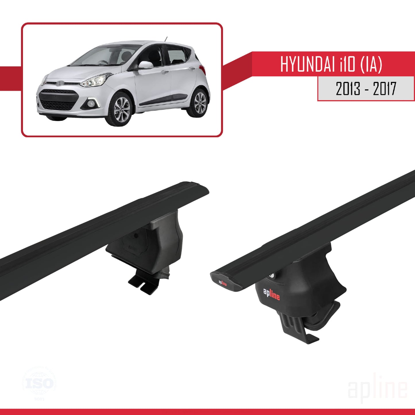 Compatible avec Hyundai i10 II (IA) Pre-Facelift 2013-2017 ACE-4 Barres de Toit Railing Porte-Bagages de Voiture Noir Aluminium 2 Barres