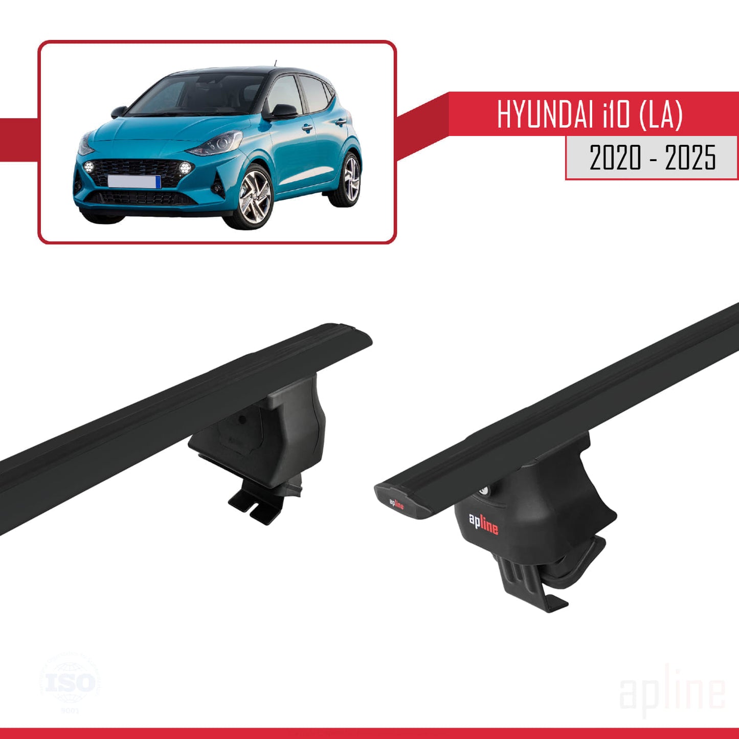 Compatible avec Hyundai i10 III (AC3) 2020-2025 ACE-4 Barres de Toit Railing Porte-Bagages de Voiture Noir Aluminium 2 Barres