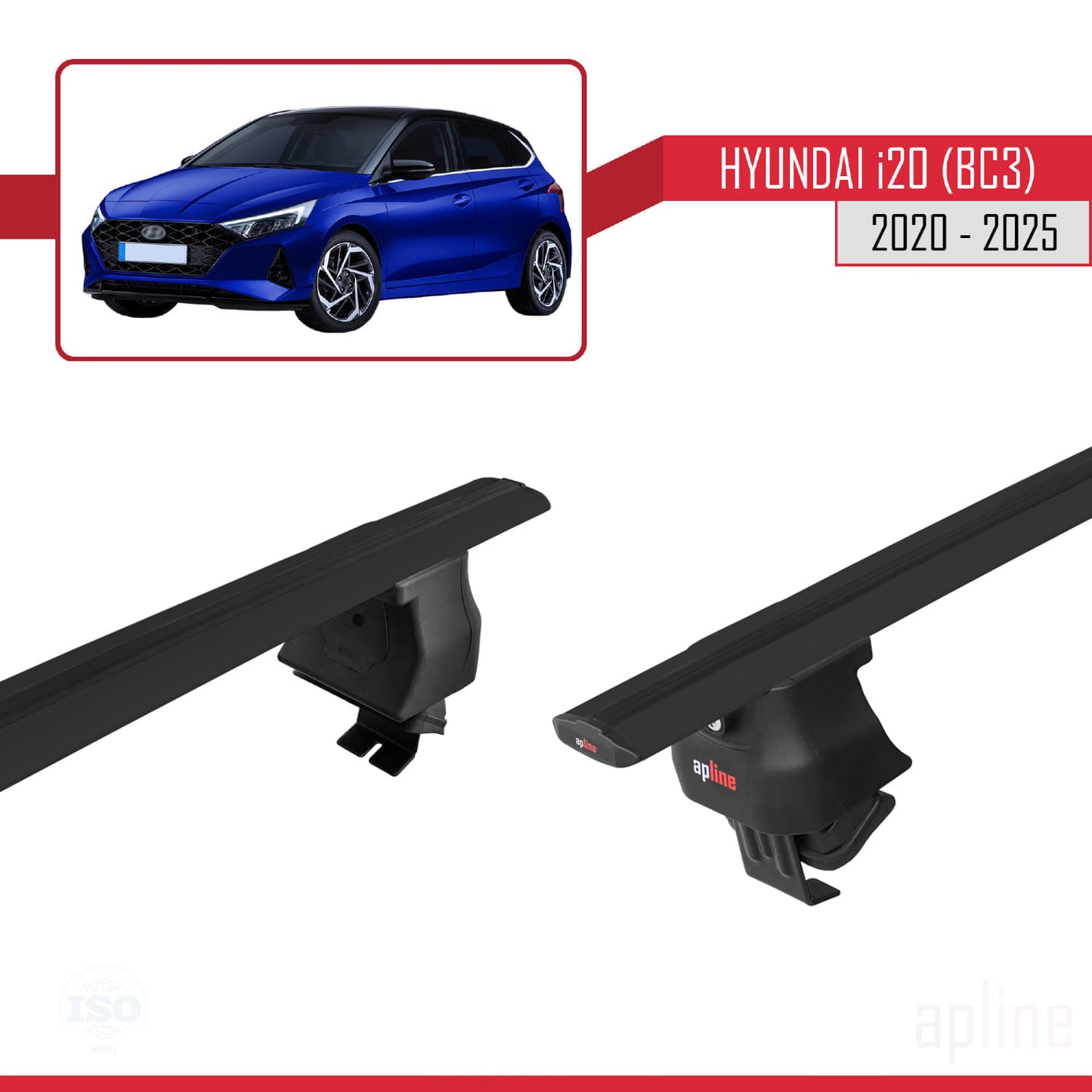 Compatible with Hyundai i20 III (BC3) 2020-2025 ACE-4 Car Roof Rack Cross Bar Black Aluminium 2 Bars
