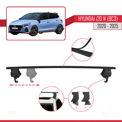 Compatible with Hyundai i20 III (BC3) N 2020-2025 ACE-4 Car Roof Rack Cross Bar Black Aluminium 2 Bars