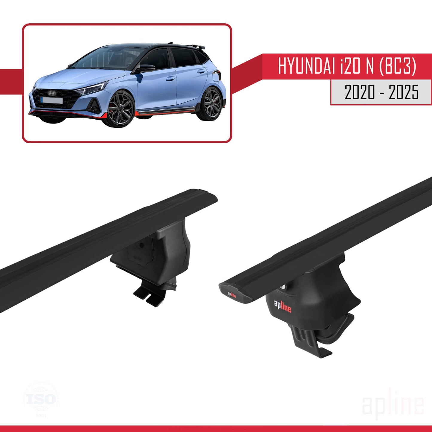 Compatible with Hyundai i20 III (BC3) N 2020-2025 ACE-4 Car Roof Rack Cross Bar Black Aluminium 2 Bars