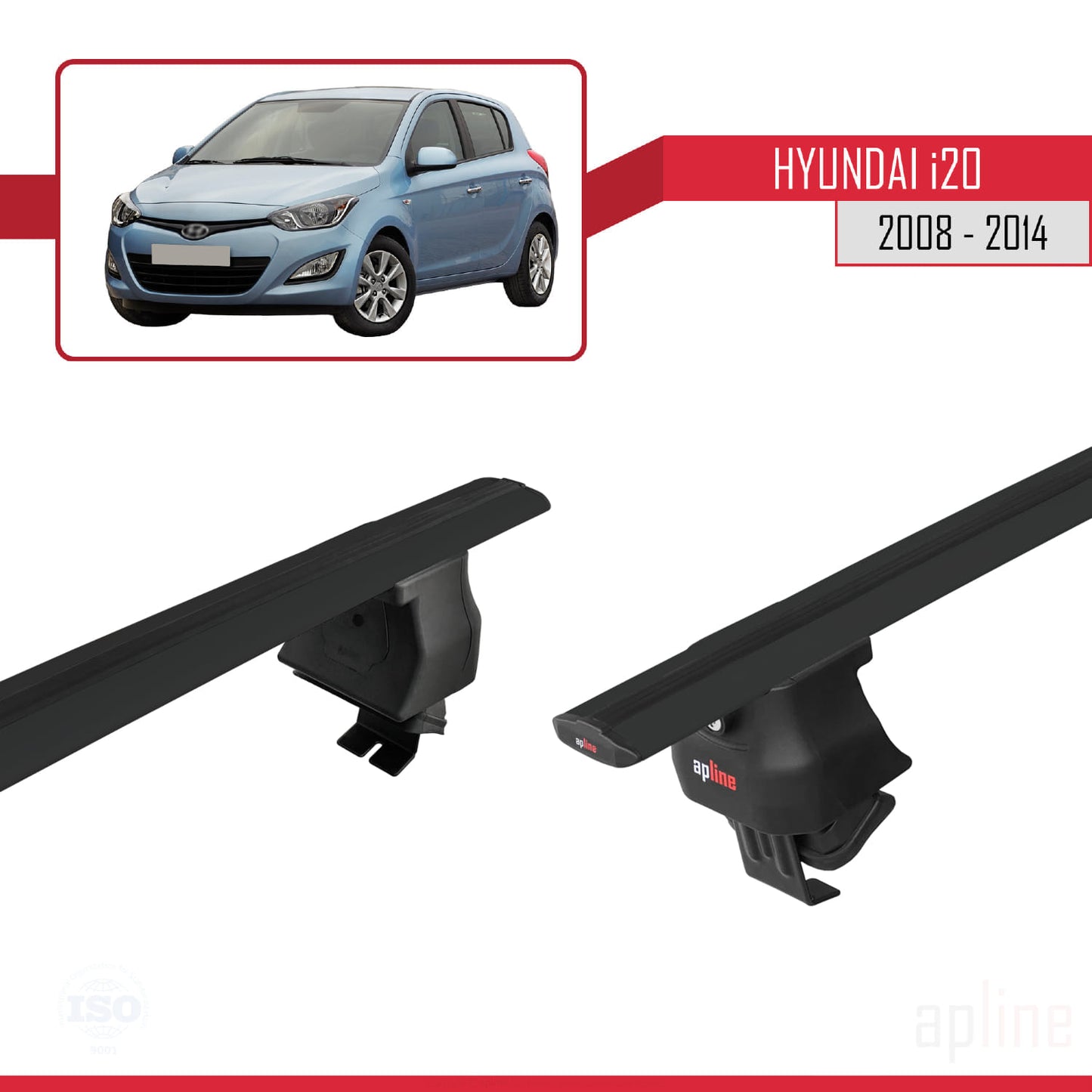 Compatible with Hyundai i20 (PB) 2008-2014 ACE-4 Car Roof Rack Cross Bar Black Aluminium 2 Bars