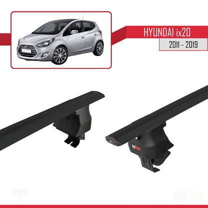 Compatible with Hyundai ix20 (JC) 2011-2019 ACE-4 Car Roof Rack Cross Bar Black Aluminium 2 Bars
