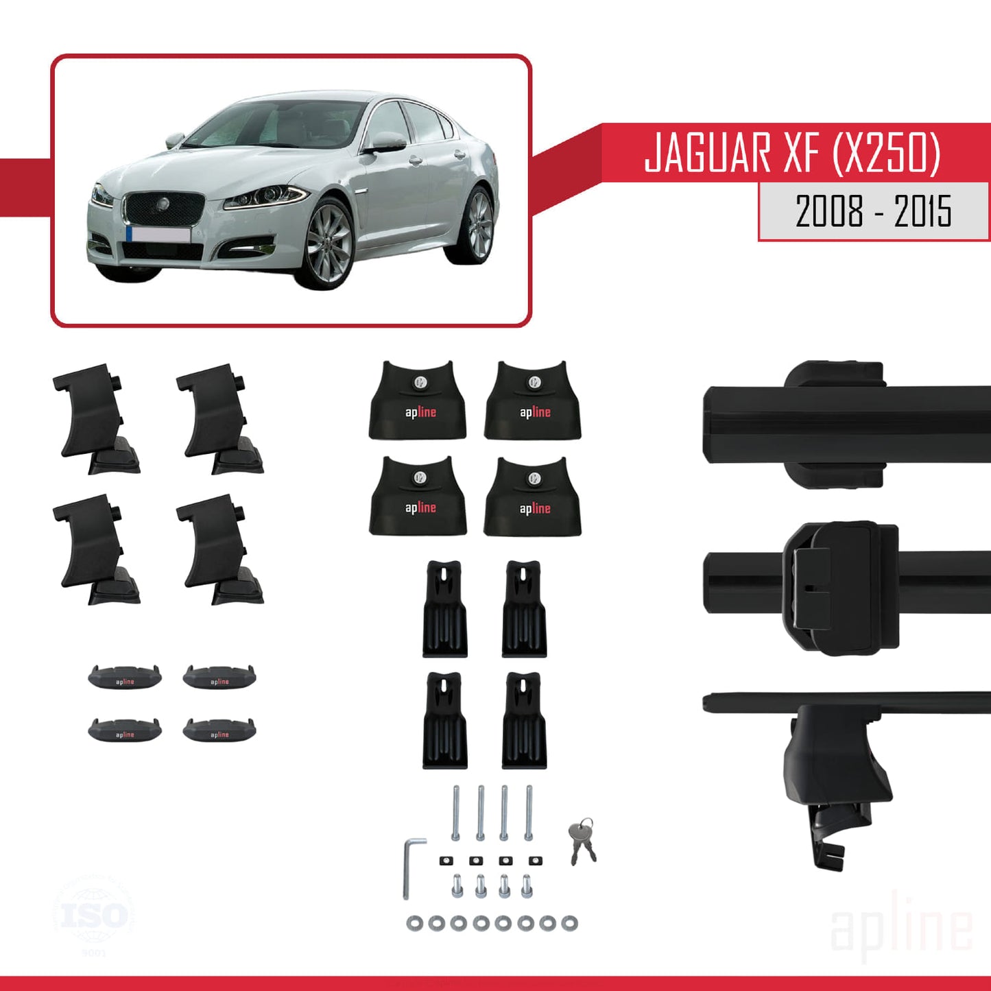 Compatible with Jaguar XF (X250) 2008-2015 ACE-4 Car Roof Rack Cross Bar Black Aluminium 2 Bars