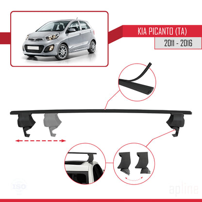 Compatible avec Kia Picanto 2 (TA) 2011-2016 ACE-4 Barres de Toit Railing Porte-Bagages de Voiture Noir Aluminium 2 Barres