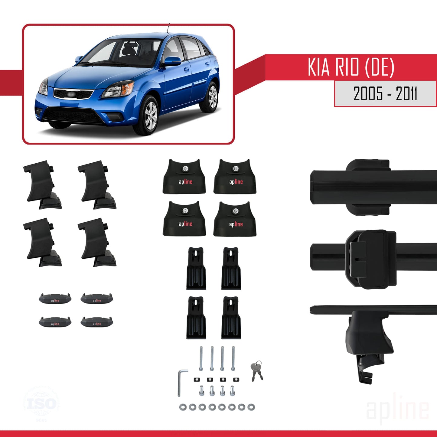 Compatible avec Kia Rio 2 (JB) HB 2005-2011 ACE-4 Barres de Toit Railing Porte-Bagages de Voiture Noir Aluminium 2 Barres