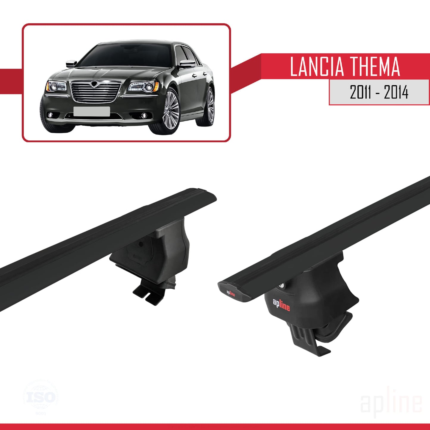 Compatible avec Lancia Thema 2 2011-2014 ACE-4 Barres de Toit Railing Porte-Bagages de Voiture Noir Aluminium 2 Barres