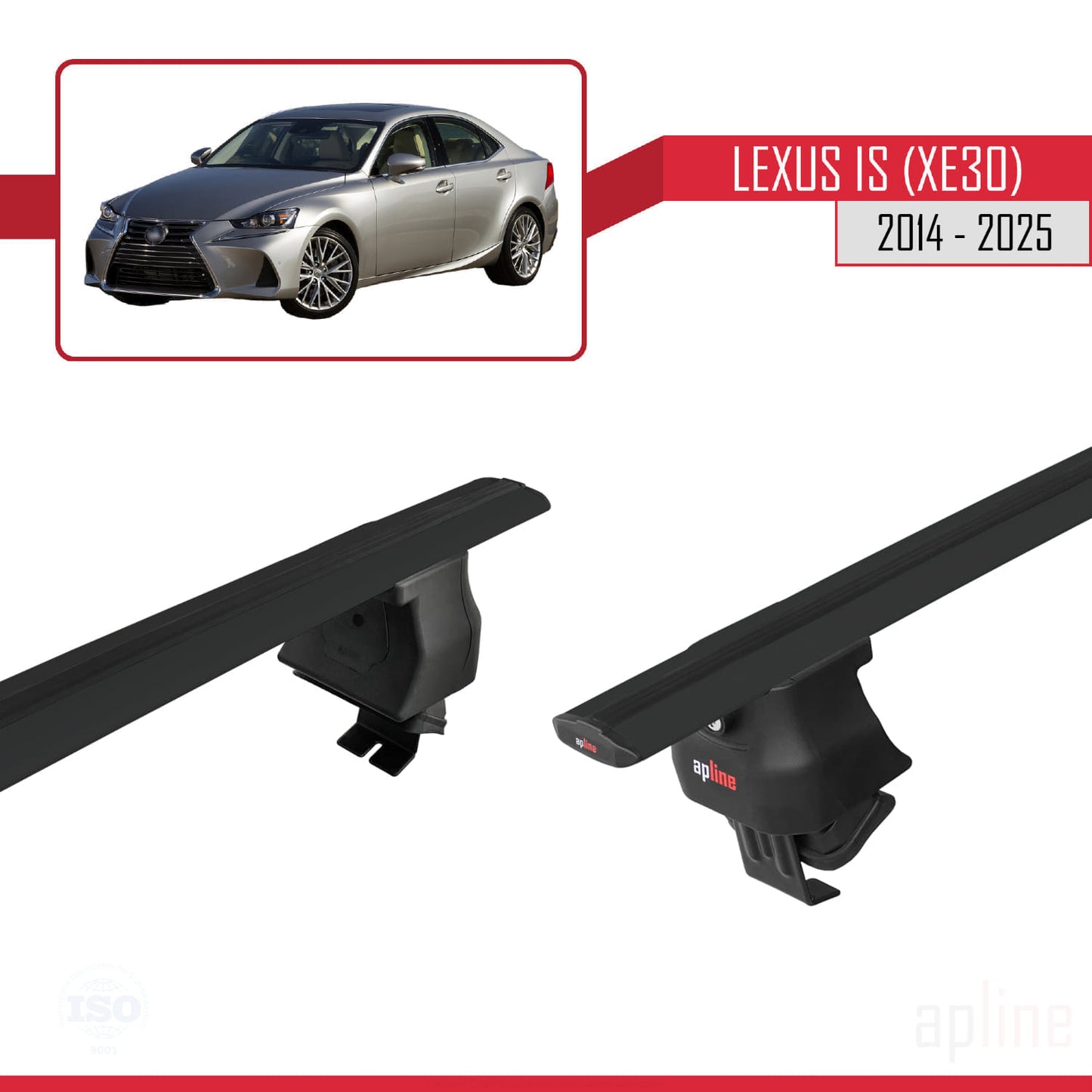 Compatible with Lexus IS 3 (XE30) 2014-2025 ACE-4 Car Roof Rack Cross Bar Black Aluminium 2 Bars