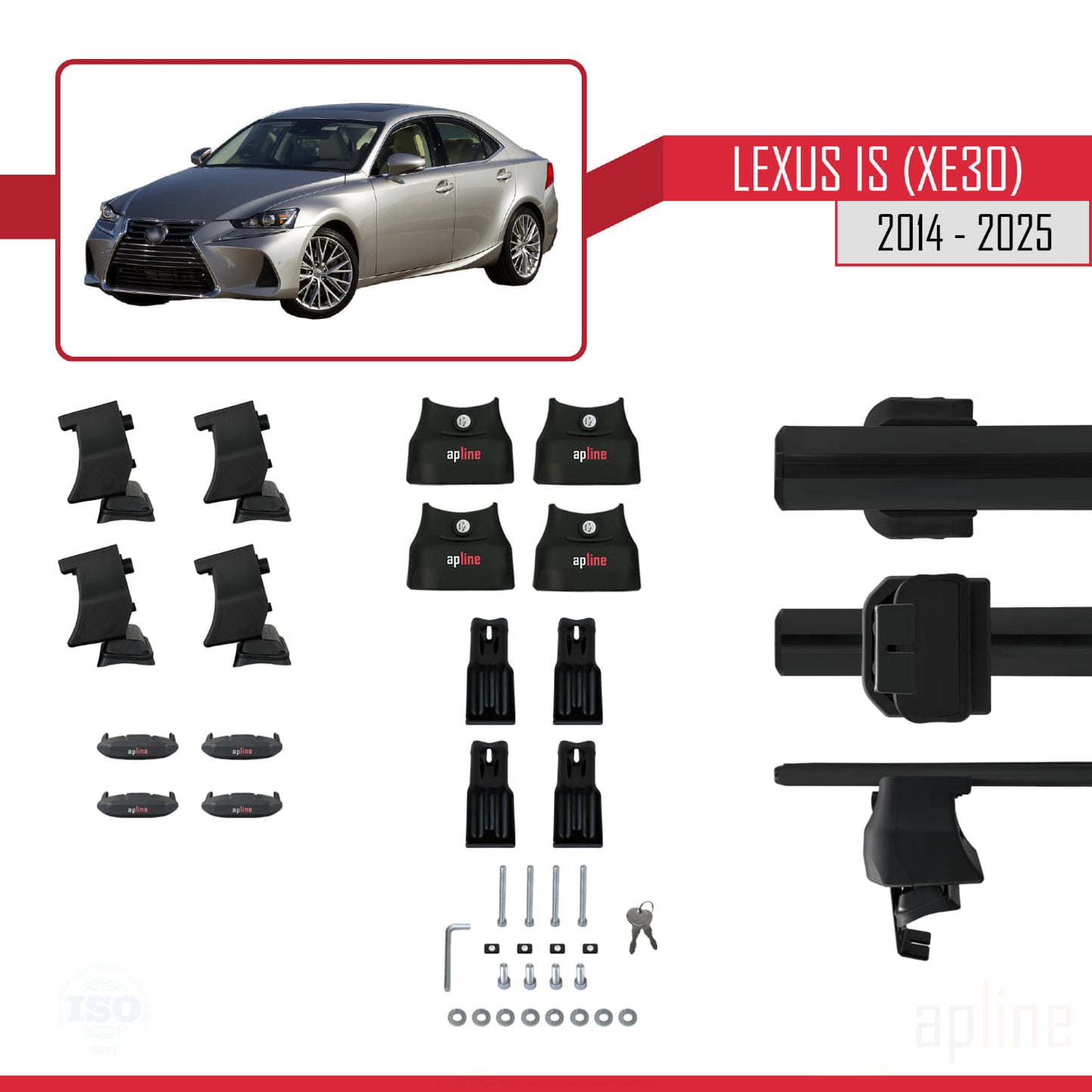 Compatible with Lexus IS 3 (XE30) 2014-2025 ACE-4 Car Roof Rack Cross Bar Black Aluminium 2 Bars