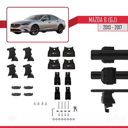 Compatible avec Mazda 6 III (GJ) 2013-2017 ACE-4 Barres de Toit Railing Porte-Bagages de Voiture Noir Aluminium 2 Barres