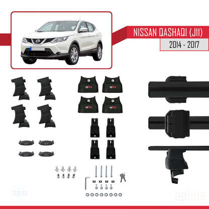Compatible avec Nissan Qashqai 2 (J11) Pre-Facelift 2014-2017 ACE-4 Barres de Toit Railing Porte-Bagages de Voiture Noir Aluminium 2 Barres
