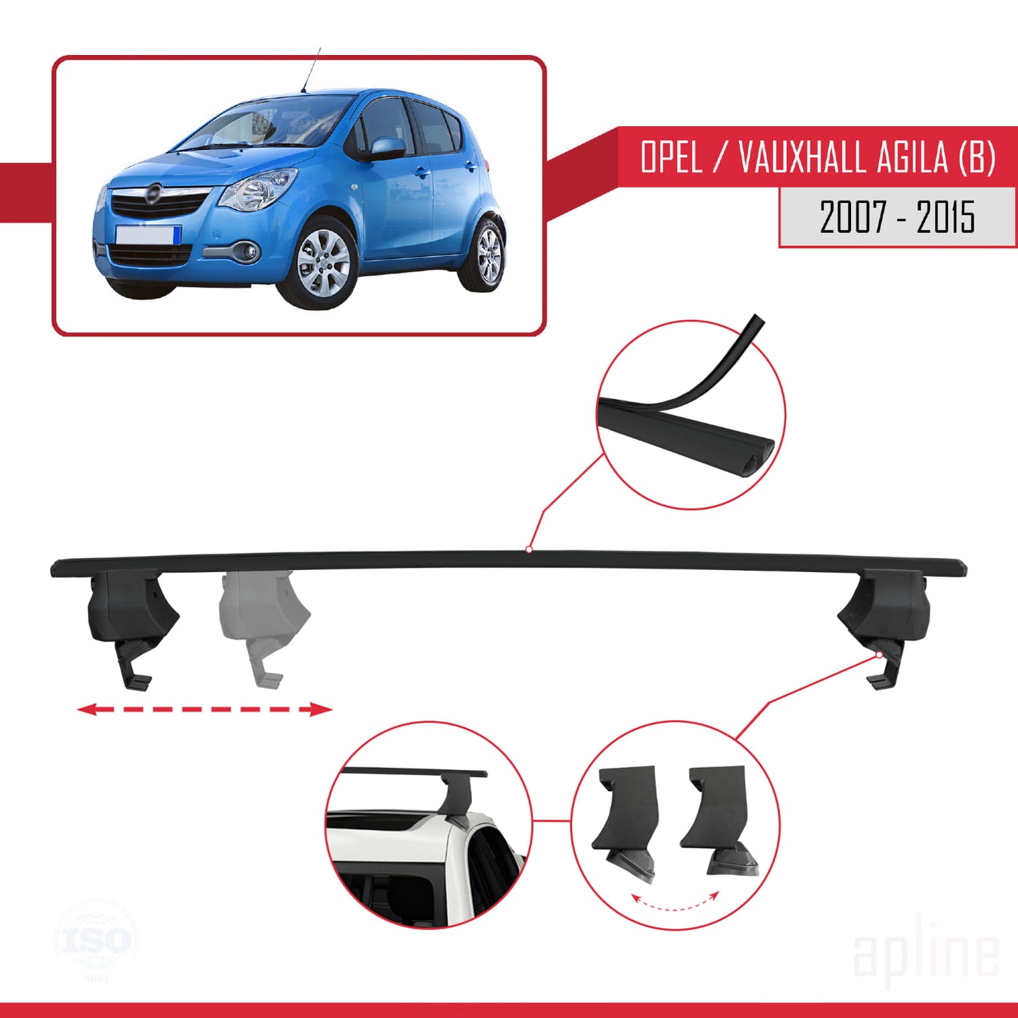 Compatible avec Opel/Vauxhall Agila (B) 2007-2015 ACE-4 Barres de Toit Railing Porte-Bagages de Voiture Noir Aluminium 2 Barres