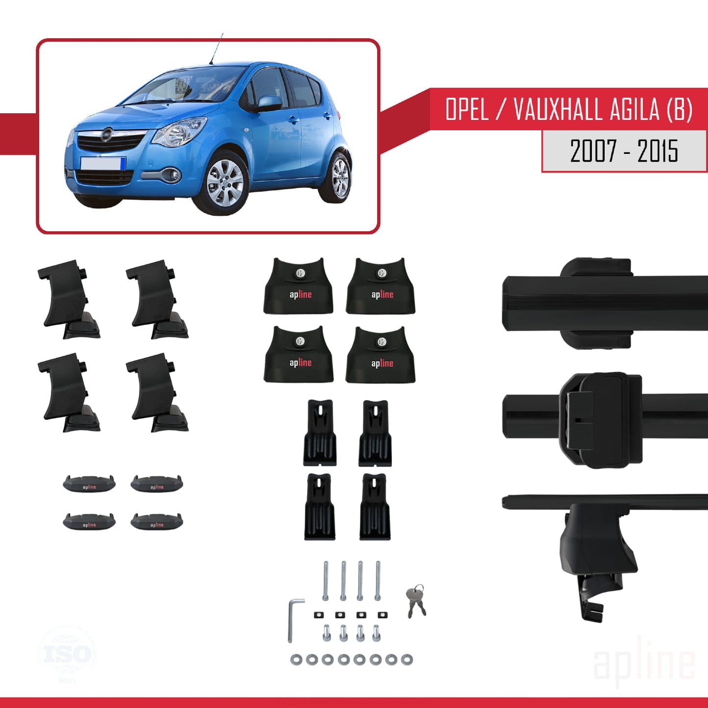 Compatible avec Opel/Vauxhall Agila (B) 2007-2015 ACE-4 Barres de Toit Railing Porte-Bagages de Voiture Noir Aluminium 2 Barres