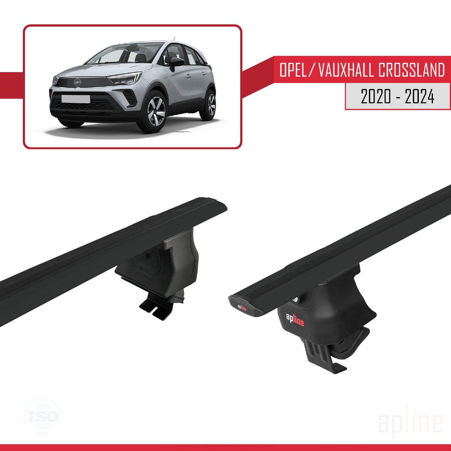 Compatible avec Opel/Vauxhall Crossland 2020-2024 ACE-4 Barres de Toit Railing Porte-Bagages de Voiture Noir Aluminium 2 Barres