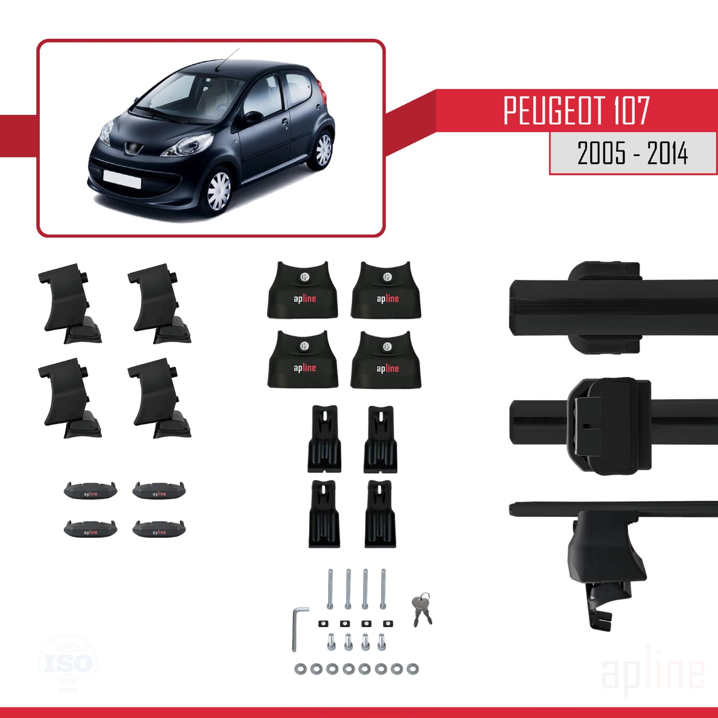 Compatible avec Peugeot 107 2005-2014 ACE-4 Barres de Toit Railing Porte-Bagages de Voiture Noir Aluminium 2 Barres