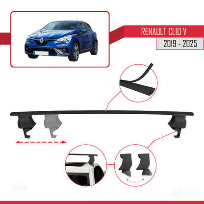 Compatible avec Renault Clio 5 2019-2025 ACE-4 Barres de Toit Railing Porte-Bagages de Voiture Noir Aluminium 2 Barres