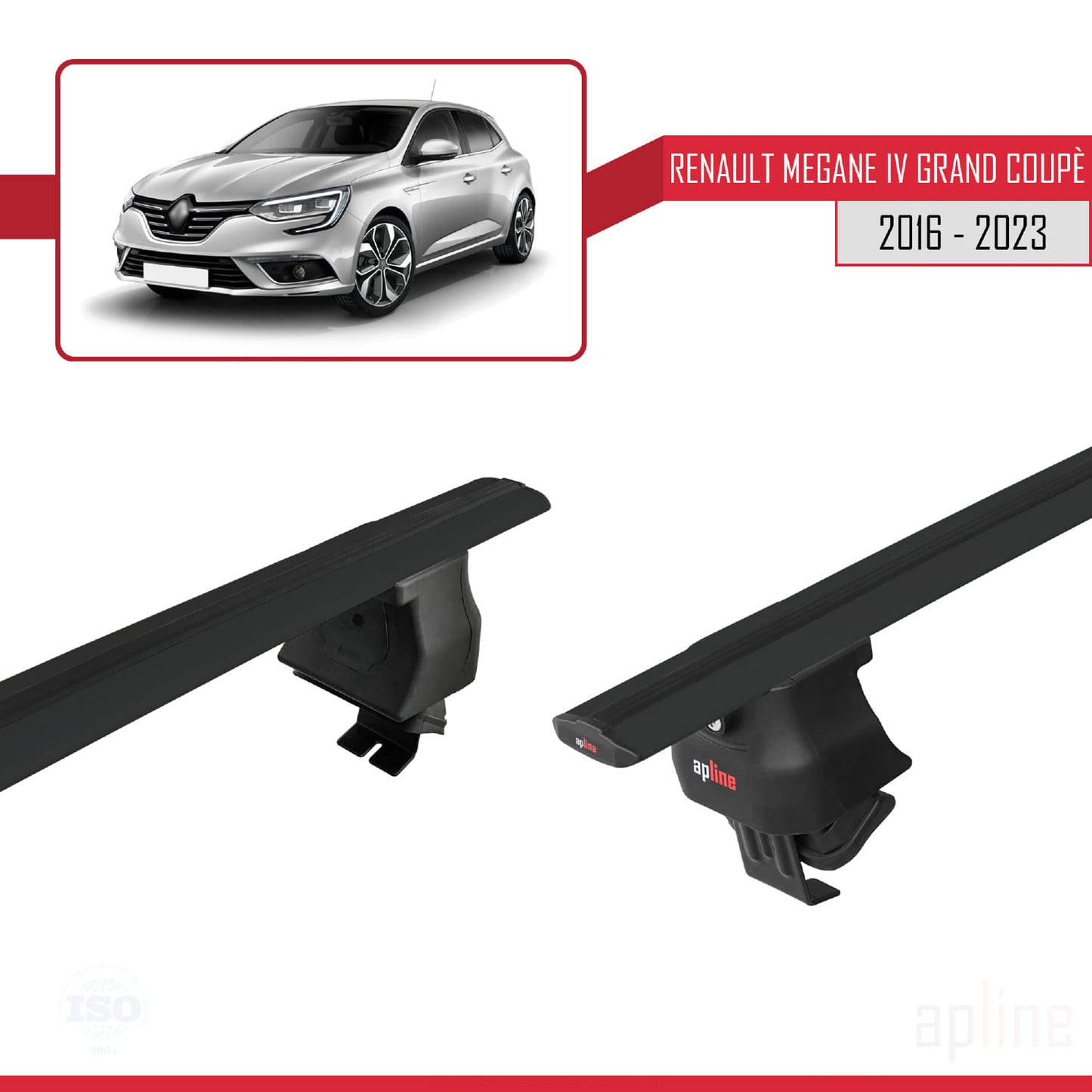 Compatible avec Renault Megane 4 (BFB) Grand Coupé 2016-2023 ACE-4 Barres de Toit Railing Porte-Bagages de Voiture Noir Aluminium 2 Barres