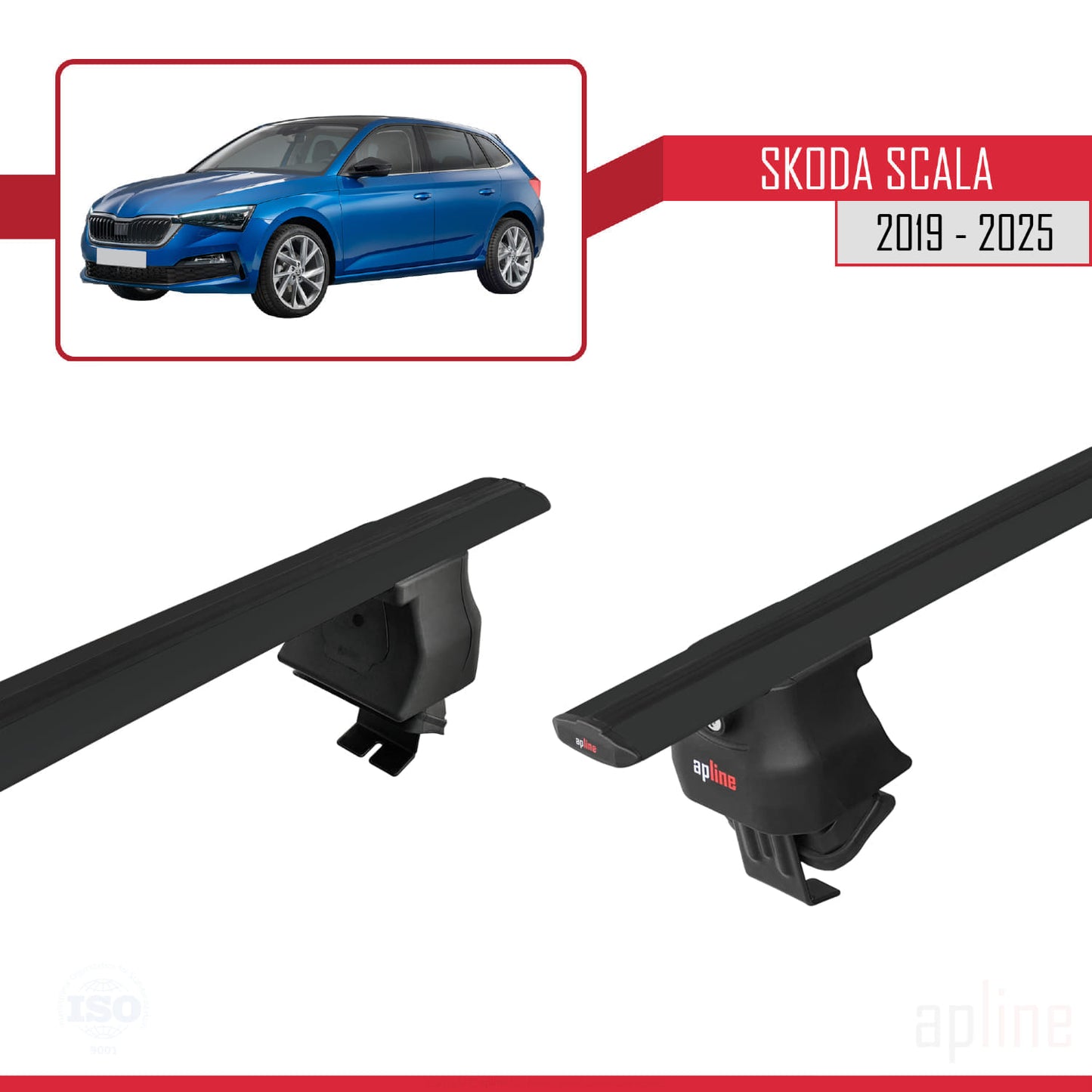 Compatible avec Skoda Scala 2019-2025 ACE-4 Barres de Toit Railing Porte-Bagages de Voiture Noir Aluminium 2 Barres