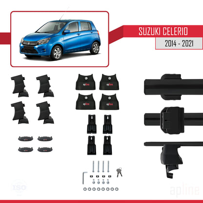 Compatible avec Suzuki Celerio 2 (FE) 2014-2021 ACE-4 Barres de Toit Railing Porte-Bagages de Voiture Noir Aluminium 2 Barres