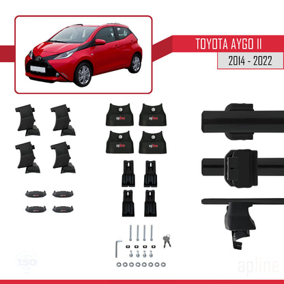 Compatible avec Toyota Aygo 2 2014-2022 ACE-4 Barres de Toit Railing Porte-Bagages de Voiture Noir Aluminium 2 Barres